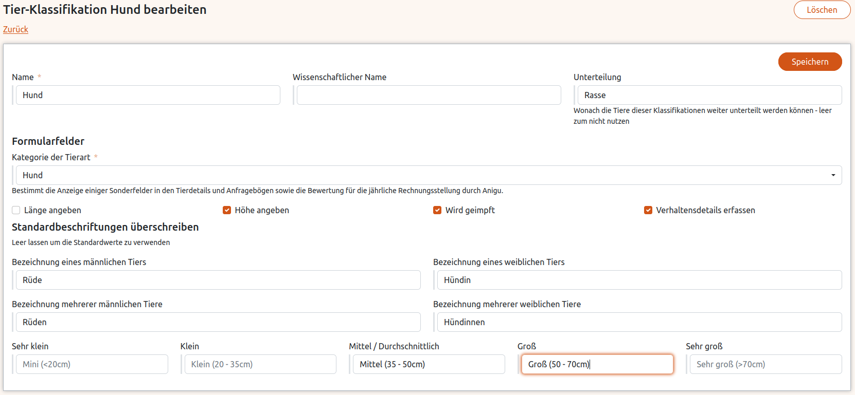 Tier-Größenklassen