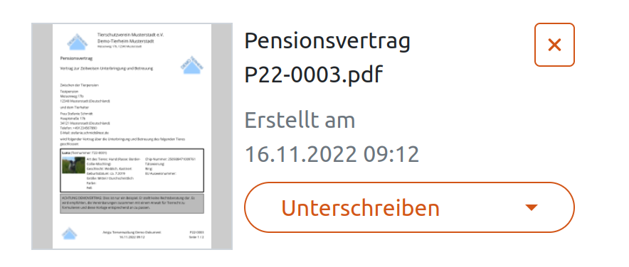 Dokument mit Unterschrift-Möglichkeit