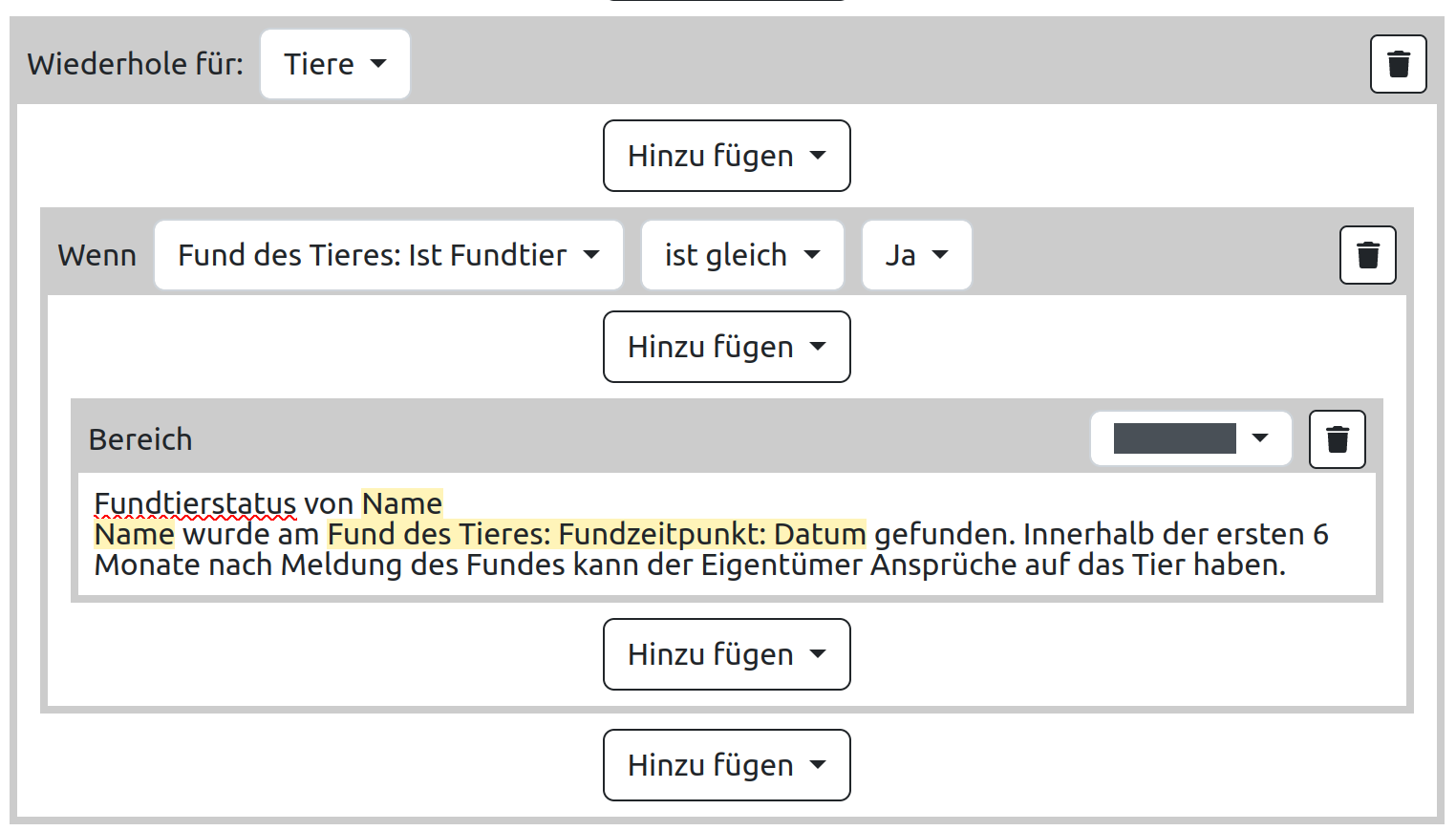 Klausel für jedes Tier