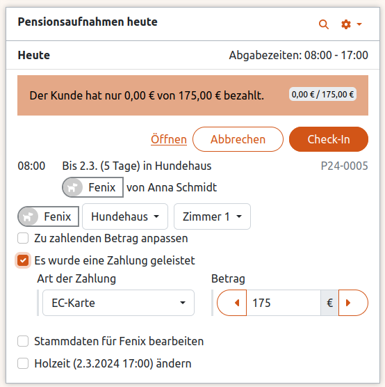 Check-in in der Anigu Tierverwaltung