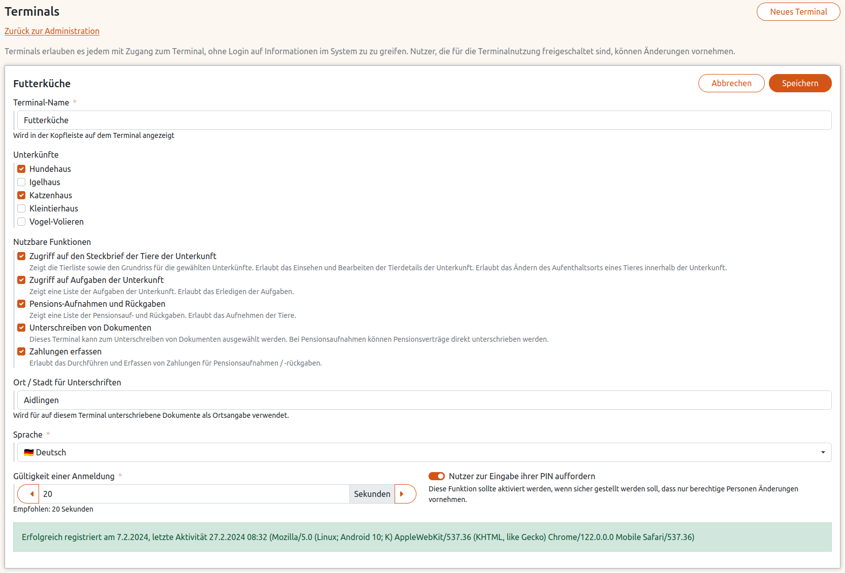 Terminals in der Anigu Tierverwaltung